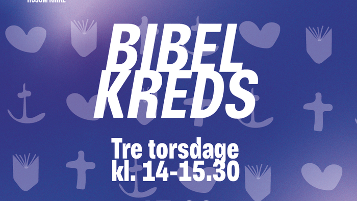 **Bibelstudiekreds – annoncering for tre torsdagsmøder med religiøse symboler og detaljer.**
