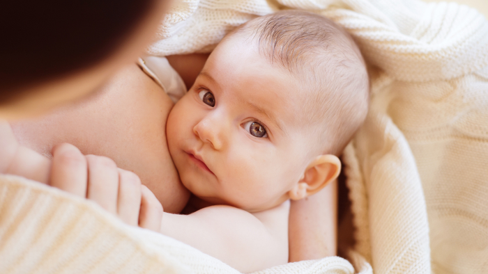 Ein Baby, das friedlich ruht, während es sanft von einem Erwachsenen gehalten wird.