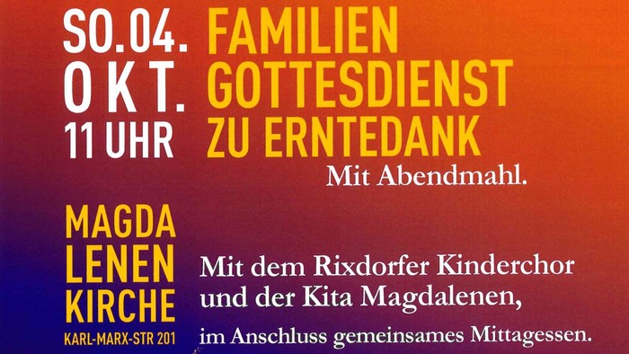 Ausschnitt aus einem Einladungskonzert zum Erntedankgottesdienst mit Ort, Zeit, und Teilnehmenden