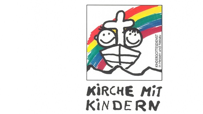 Buntes Gesicht mit Kirche mit Kindern