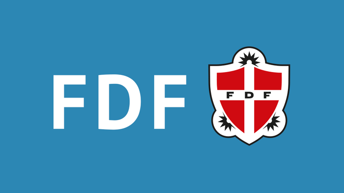 FDF's logo på blå baggrund