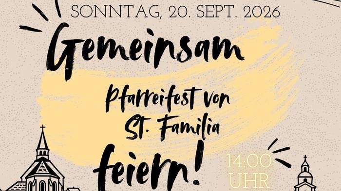 Kirchengemeindefest-Ankündigung für den 20. September 2026 mit Gemeinschaftsfeier, Essen, Aktivitäten und Unterhaltung.
