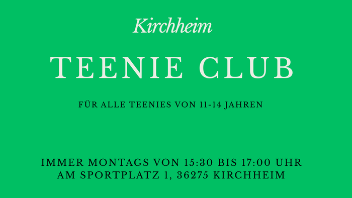 Jugendclub-Flyer in Kirchheim für 11- bis 14-Jährige, immer montags von 15:30 bis 17:00 Uhr am Sportplatz.