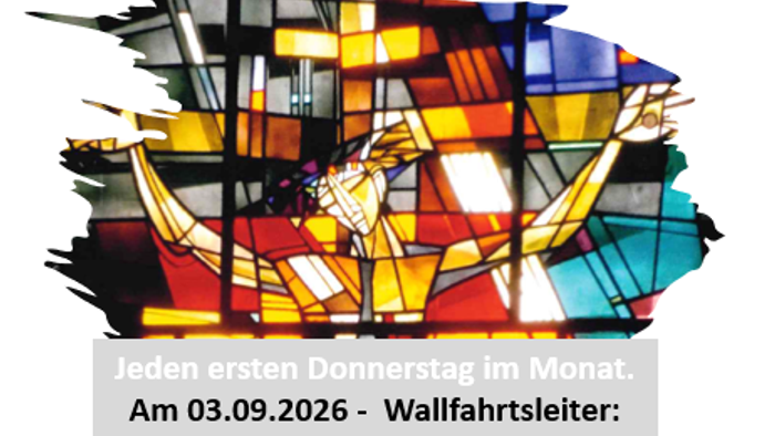 Fenstermosaik mit zusätzlichem Schriftbalken zur Terminankündigung