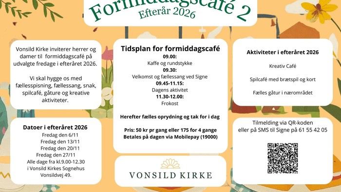 Morgencafé arrangement og aktiviteter for efterskole i 2026 på Vonsild Kirke.