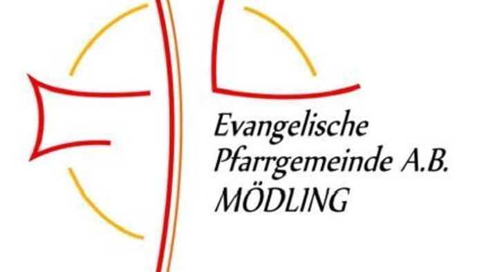 Evangelisches Pfarrgemeinde-Logo für Mödling mit einem stilisierten Kreuz und dem Namen „Evangelische Pfarrgemeinde A.B. Mödling“.