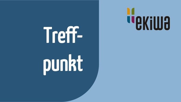 EKIWA-Logo blau. Treffpunkt für Menschen mit Benhinderung.