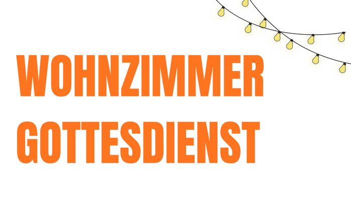 Plakat zur Ankündigung eines Wohnzimmer-Gottesdienstes am 20. September 2026 mit Musik und Gemeinschaftsaktivitäten.