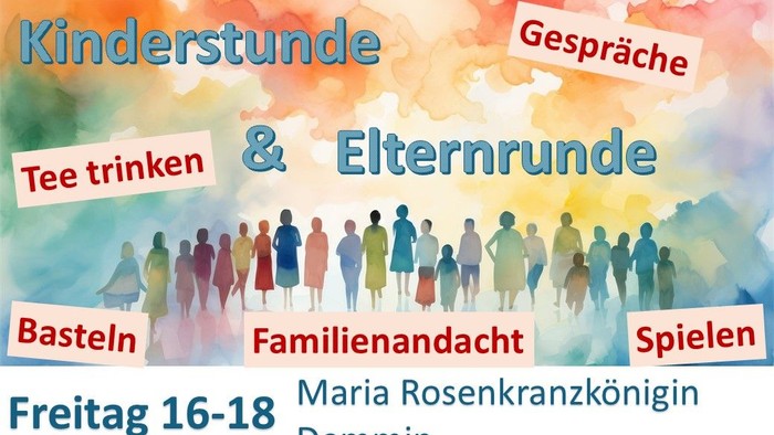 Familienfreundliche Freitagsveranstaltung mit Aktivitäten wie Basteln, Spielen, Tee, Gesprächen und Familienreflexionen in Maria Rosenkranzkönigin in Demmin.
