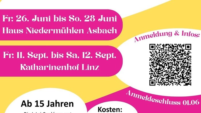 Veranstaltungsflyer für Juleica-Kurse im Juni und September mit Anmeldeinformationen und Kosten für Jugendleiter\*innen.