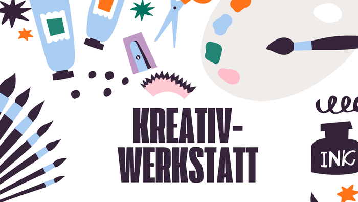 Kreativ-Workshop-Flyer: Zwei Basteltermine – Bilderrahmen gestalten und Tassen bemalen an festgelegten Wochentagen.