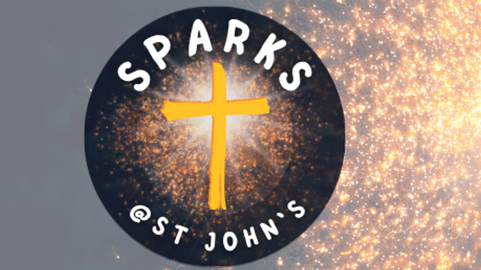 Fireworks display with a logo that reads
