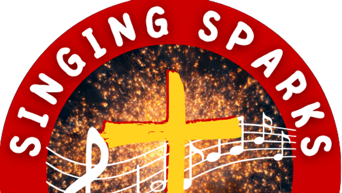 Logo for Singing Sparks at St John's, featuring a cross and musical notes