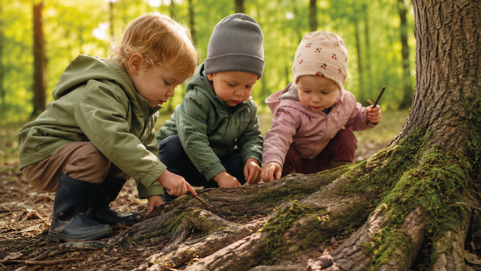 Drei Kinder an einem Baum