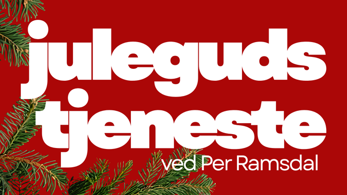 Julegave-serviceannoncen med Per Ramsdal og festlige grønne grantræs-elementer.