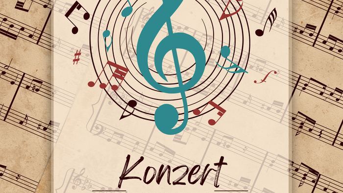 Plakat Konzert mit Notenschlüssel und Noten