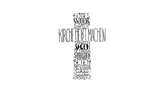 Das Bild zeigt ein Kreuz mit religiösen Texten in deutscher Sprache.