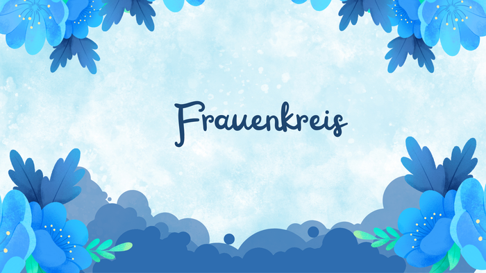 Blaues Design mit Blumen und dem Wort 