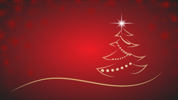 Goldener Weihnachtsbaum mit Stern auf rotem Hintergrund