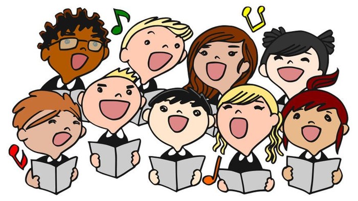 Ein bunter Chor singt fröhlich aus Notenbüchern
