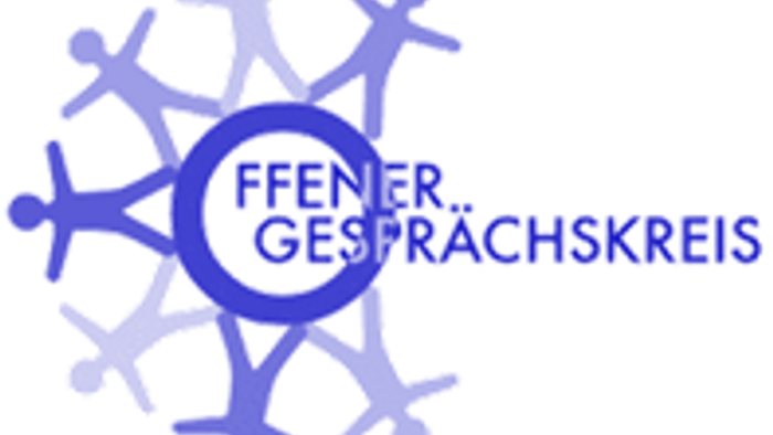Logo für einen offenen Gesprächskreis mit miteinander verbundenen Figuren und dem Text *„Offener Gesprächskreis“* auf Deutsch.
