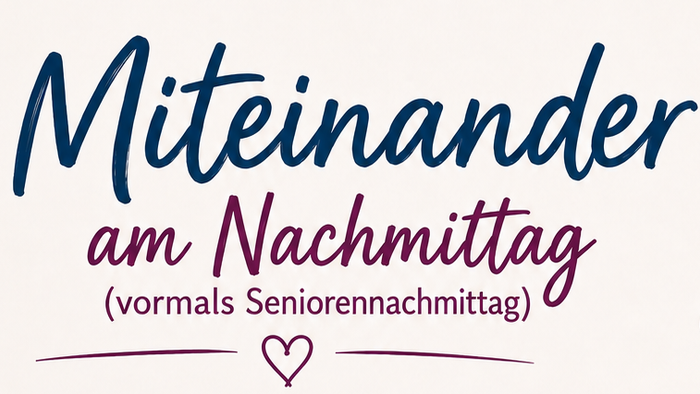 Einladungsplakat für ein monatliches Gemeinschaftstreffen für Senioren in der Evangelischen Kirche mit Blumenmotiv und einladendem Text.