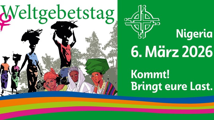 Plakat zum Weltgebetstag für Nigeria am 6. März 2026, das die Menschen ermutigt, ihre Lasten zu tragen.