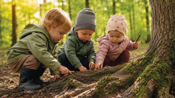Drei Kinder an einem Baum