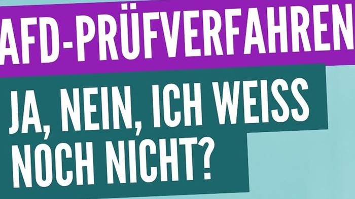 Überschrift des Flyers: AFD-Prüfverfahren: Ja, nein, ich weiß noch nicht?