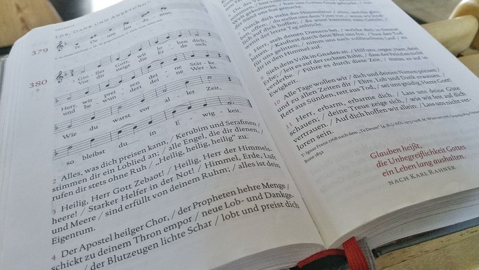 Offenes Buch mit Text und Notizen in deutscher Sprache