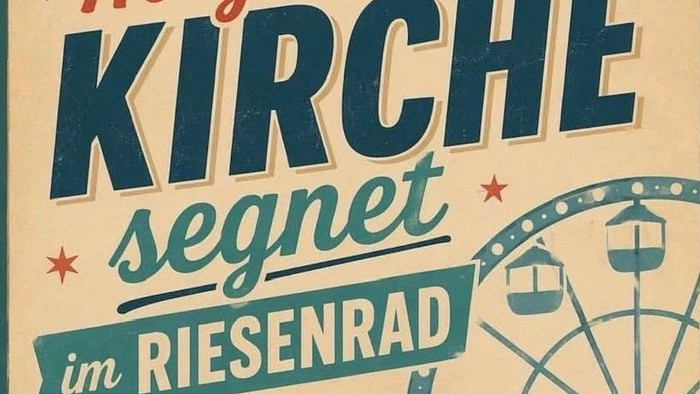 Vintage-Plakat zur Werbung für eine Segnungszeremonie für Paare in einem Riesenrad am 15. Oktober 2026.