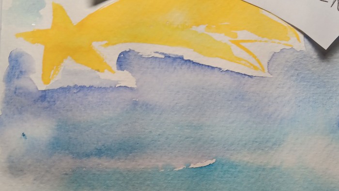 Aquarell von gelbem Stern auf Blau