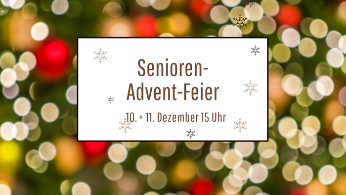 Verschwommene Lichter im Hintergrund mit Datumsangabe für die Senioren-Advent-Feier