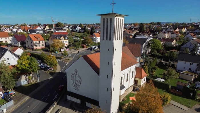 Bachrain Kirche Maria Hilf Luftaufnahme