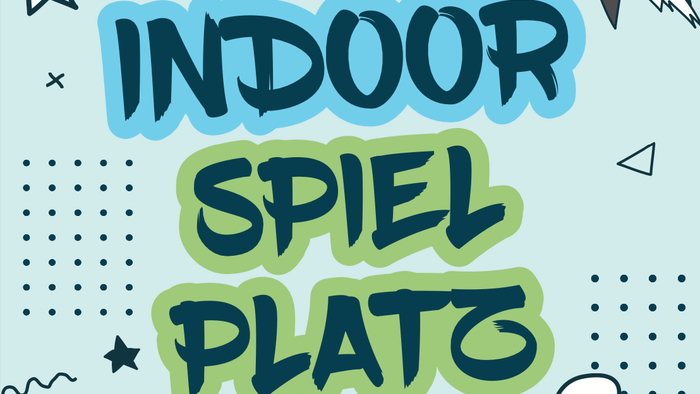 Bunter, kreativer Schriftzug für Indoor-Spielplatz mit verschiedenen Formen und Farben