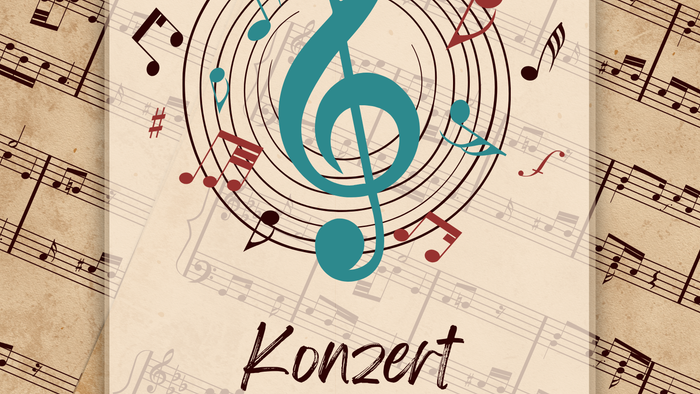 Plakat Konzert mit Notenschlüssel und Noten
