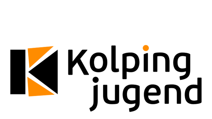 Zwei orange Dreiecke und ein Punkt auf schwarzem Hintergrund