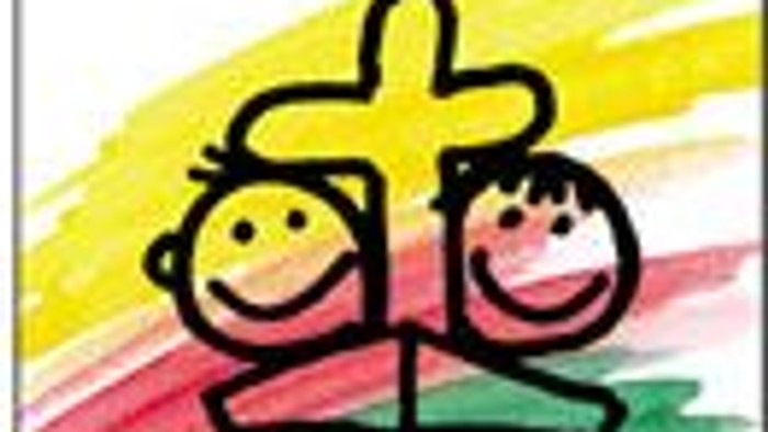 Das Bild zeigt ein buntes Logo mit einem Kindergesicht und dem Text 
