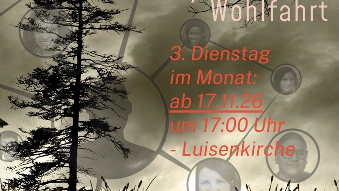 Plakat für einen Lyrik-Lesekreis mit Jack Day und Thomas Wohlfahrt in der Luisenkirche am dritten Dienstag.