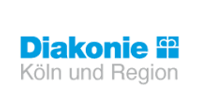 Das Bild zeigt das Logo von "Diakonie Köln und Region" mit einem blauen Symbol.