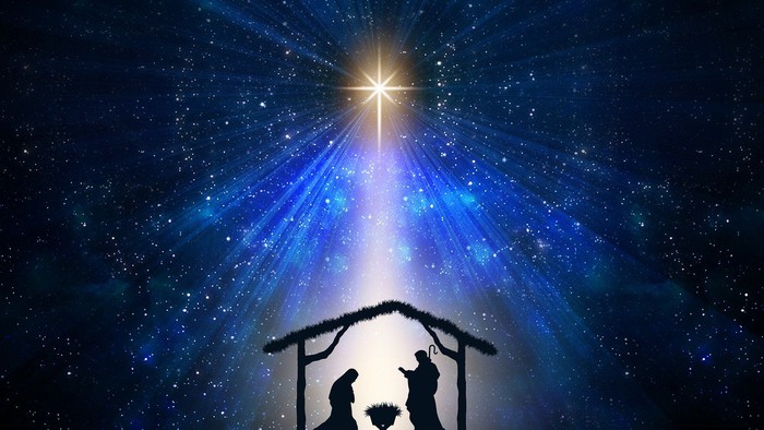 Silhouette der Krippe mit Sternenhimmel