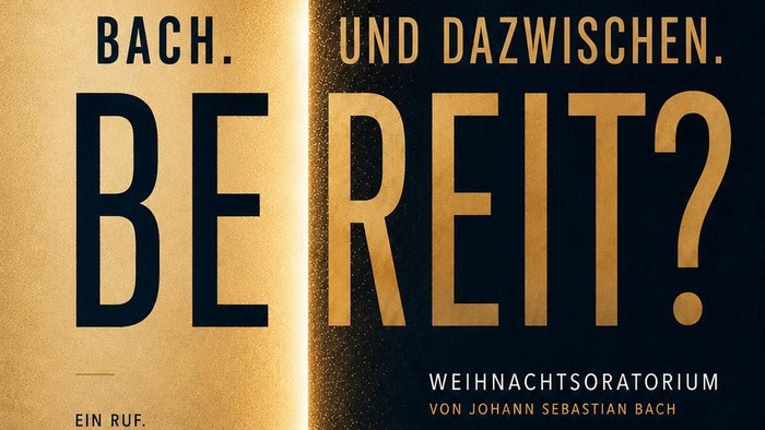Werbeplakat für das Konzert von Bachs *Weihnachtsoratorium Kantaten I & III* mit den Hochmeistervokalen und Orchester.