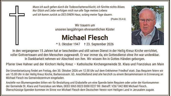 Todesanzeige für Michael Flesch mit Foto