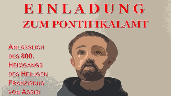 Einladungsplakat zur Pontifikalfeier anlässlich des 800. Todestages des heiligen Franz von Assisi.