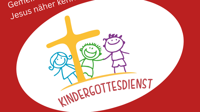 Plakat zur Werbung für Kindergottesdienste mit Terminen, Uhrzeiten und Ort auf Deutsch.
