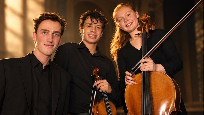Foto des Trios mit Instrumenten