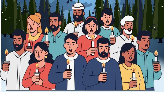 Group of people singing together under the moonlight