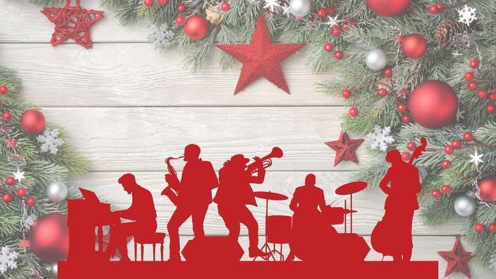 Grafik mit Big Band auf weihnachtlichem Hintergrund