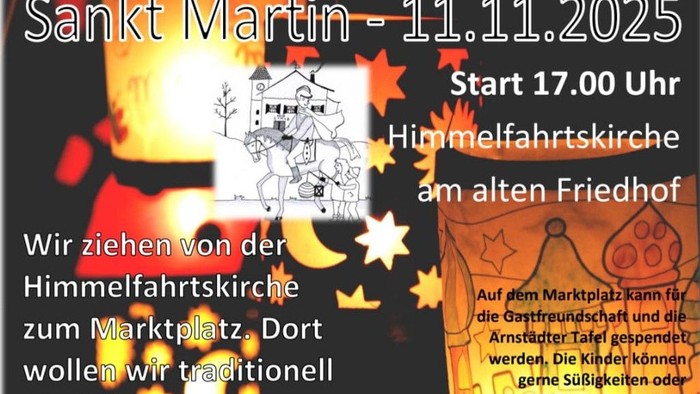 Plakat für die Sankt-Martins-Veranstaltung am **11.11.2025** ab **17:00 Uhr** mit Laternenumzug und Kinderprogramm.
