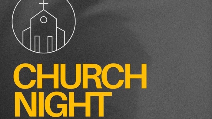 Plakat der Church Night mit Zeichnung einer Kirche und dem Wort Church Night